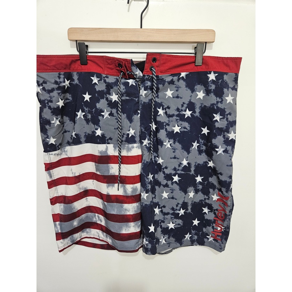 Hurley Mens American Flag Tie Dye Board Shorts Red White Blue Size 38 HSP22VMB